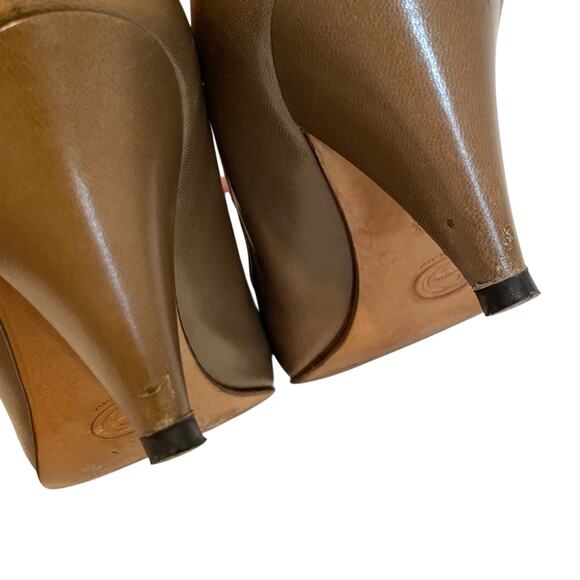 VINTAGE 80s AUTHENTIC GUCCI Closed Almond Toe Heels Brown GG Charm Size 37.5 - Picture 8 of 12